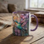 Hummingbird Stained Glass Style Mug | Colorful Bird Coffee Cup | Vibrant Nature Lover Gift | Artistic Ceramic Mug | Hummingbird Lover Mug