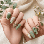 Botanical Garden Press On Nails, 3D Monstera & Fern Gel Nail Set, Sage Green Floral Press Ons, Handmade Nature-Inspired Fake Nails, Reusable Cottagecore Gift for Her