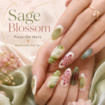 Handmade 3D Floral Press On Nails | Luxury Pink-Green Japanese Acrylic Nails | Custom Reusable Fake Nails | Bridal & Daily Wear Manicure