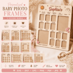 My First Year Photo Frame SVG, Laser Cut Baby Milestone Frame, Wooden Monthly Photo Collage, Glowforge Cricut DXF