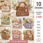 Mother’s Day Bag Bundle Laser Cut Files, Gift Bag SVG, Floral Paper Bag Template, Mom Gift Box DXF, Glowforge Cricut Cut File