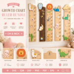 Kids Growth Chart Ruler SVG Bundle, Laser Cut Height Chart Template, Wooden Growth Ruler Files, Glowforge Cricut DXF