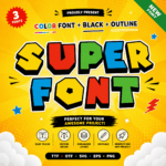 Super Comic Font, Colorful Kids Display Font, Bold Cartoon Alphabet, Black Outline Font, SVG PNG TTF OTF EPS