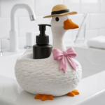 Goose Soap Dispenser Holder with Bow, Cute Kitchen Decor, Farmhouse Sink Organizer, Animal Soap Holder, Bathroom Accessory Gift
