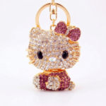 Hello Kitty Rhinestone Keychain, Cute Crystal Cat Keyring, Kawaii Bag Charm, Sparkly Cartoon Keychain Gift for Women Girls - Image 3
