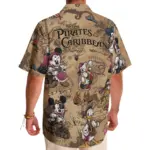 Disney Mickey And Friends Pirates Hawaiian T-shirt, Pirates Of The Caribbean Hawaii Tee, Mickey Minnie Print Button Tee, Summer Beach Tee - Image 4