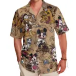 Disney Mickey And Friends Pirates Hawaiian T-shirt, Pirates Of The Caribbean Hawaii Tee, Mickey Minnie Print Button Tee, Summer Beach Tee - Image 5