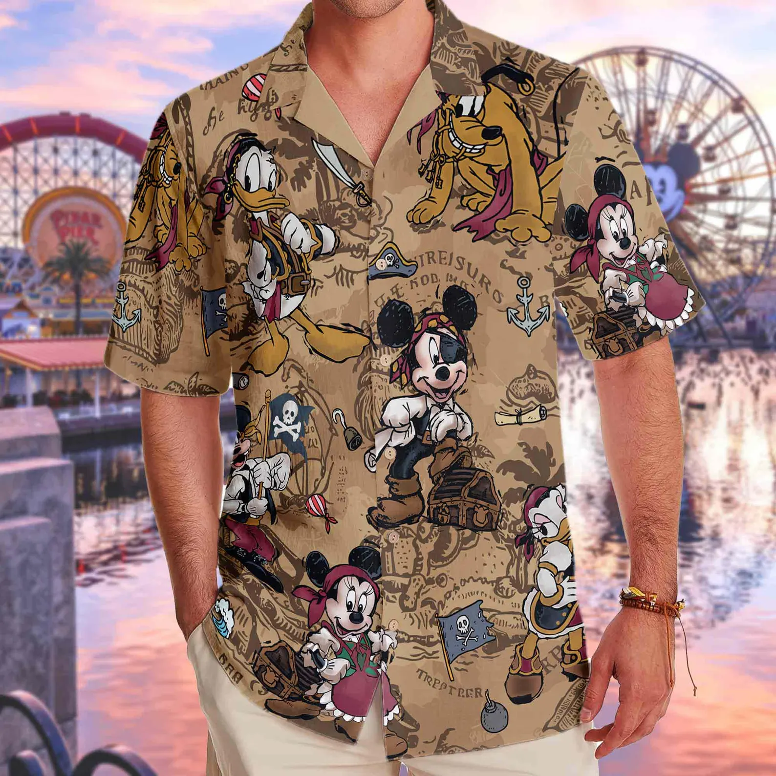 il_1588xN.6945199697_1ksk Disney Mickey And Friends Pirates Hawaiian T-shirt, Pirates Of The Caribbean Hawaii Tee, Mickey Minnie Print Button Tee, Summer Beach Tee - Image 1