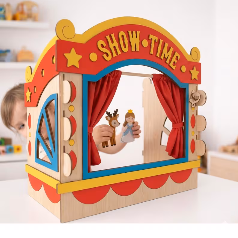 il_794xN.8080662351_kivu Wooden Castle Puppet Theater, Montessori Toy, Princess Fairy Tale Stage, Pretend Play - Image 1