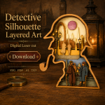 Sherlock Holmes SVG 3D Layered Silhouette, Detective Cut File, Laser Cut 9 Layer