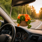 Nasturtium Crochet Pattern PDF, Car Mirror Hanging Charm, Flower Basket Amigurumi, Rear View Mirror Decor - Image 4