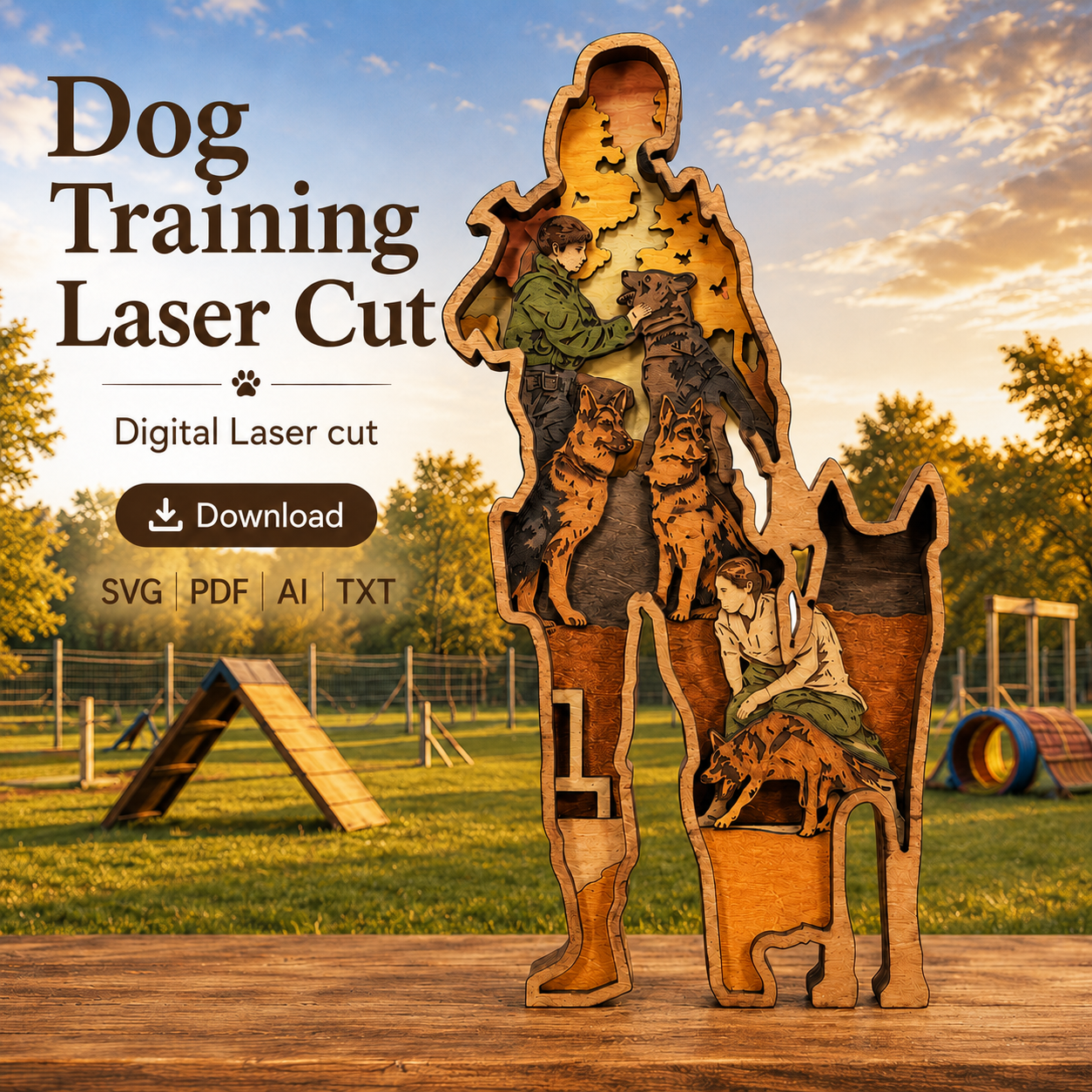 022abb0e-d05d-4724-96ca-725e05502656 Dog Training SVG, 3D Layered Pet, Glowforge Laser Cut 7 Layer - Image 1
