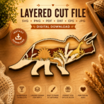 8x Dinosaur Bundle Multilayer 3D Wooden Engraved Laser Cut File, Decoration Ornament Glowforge Make, Svg Dxf Ai Pdf Instant Download File - Image 5
