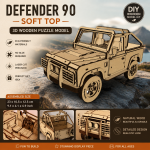 Defender 90 Soft Top Wooden Model Kit | 3D Laser Cut DIY Puzzle | Classic Off-Road Car | Digital SVG DXF PDF AI EPS Files