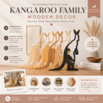 Wooden Kangaroo Decor – Minimalist Animal Sculpture, Natural Wood Home Accent, Modern Safari Style Ornament