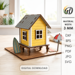 3D Beach House Laser Cut Bundle, Coastal House SVG, Summer Cottage CNC Template, DXF PDF EPS Files - Image 6
