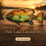 Bass Fishing SVG 3D Layered Silhouette, Glowforge Laser Cut 6 Layer