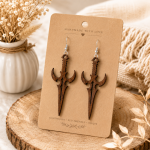 Wooden Sword Earrings, Fantasy Dangle Earrings, Laser Cut Wood Jewelry, Gothic Earrings, RPG Inspired Gift, Lightweight Handmade Earrings