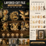 5x Dragon Bundle Multilayer 3D Wooden Engraved Laser Cut File, Decoration Ornament Glowforge Make, Svg Dxf Ai Pdf Instant Download File