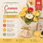 Cosmos Crochet Pattern PDF, Crochet Flower Bouquet Pattern, Cosmos Flower Crochet, DIY Floral Gift, Beginner Crochet Pattern