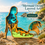 Mermaid SVG 3D Layered Silhouette, Ocean Fantasy Cut File, Glowforge Laser Cut 6 Layer