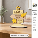 3D Baby Stats Stand Decor Laser Cut Bundle, Newborn Birth Details SVG, Baby Keepsake CNC Template, DXF PDF EPS - Image 4