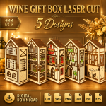 Wine Gift Box Laser Cut Bundle, Wooden Wine Box SVG, CNC Wine Holder Template, Bottle Gift Box DXF PDF EPS, Laser Cut Digital File