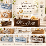 Bathroom Organizer Basket Bundle Laser Cut Files, Wooden Storage Box SVG, Vanity Tray DXF, Bathroom Shelf CNC Digital Download