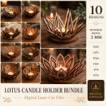 3D Candle Holders Bundle Laser Cut Files, Wooden Tea Light Holder SVG, Candle Stand DXF, CNC Decor Template, Glowforge Ready Design