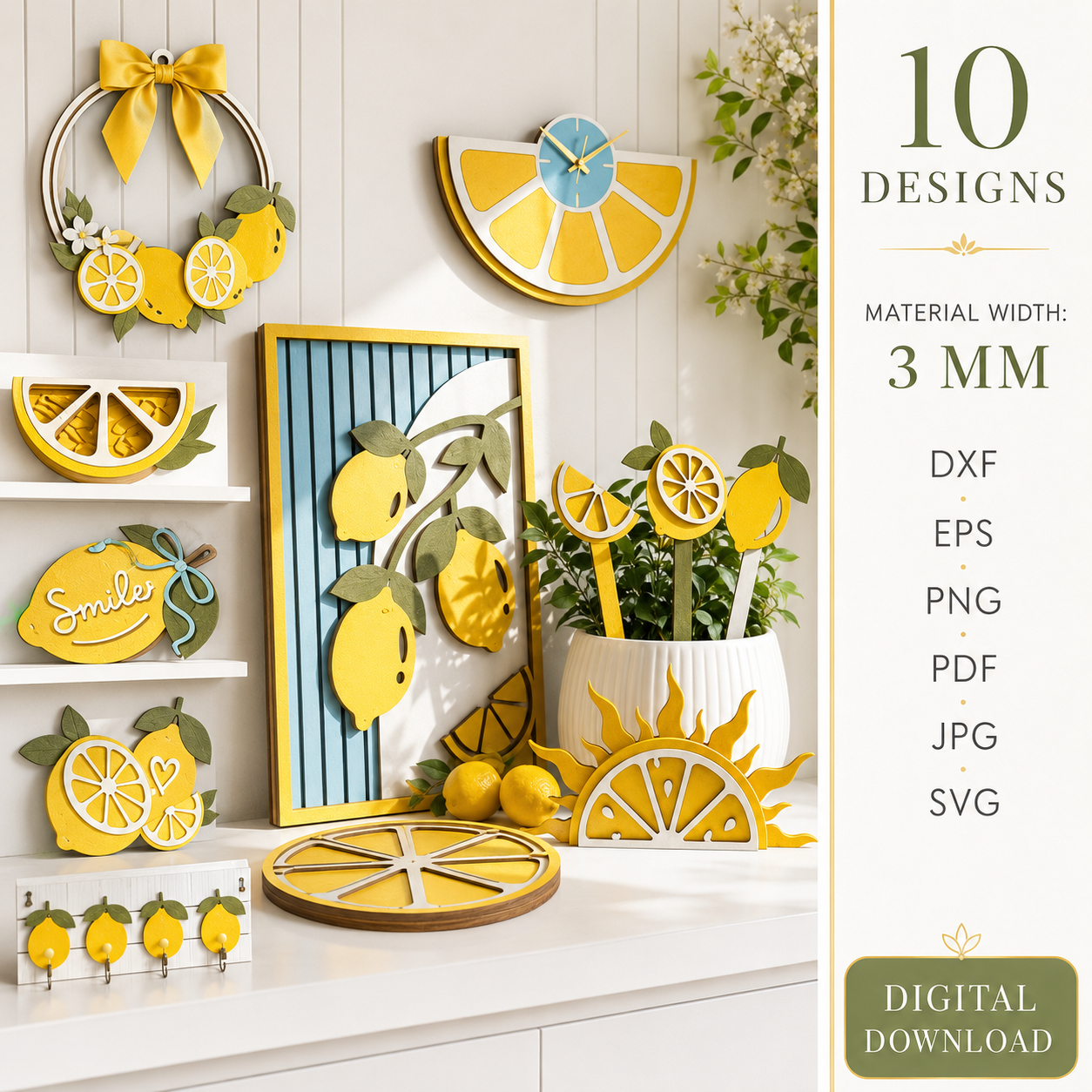 1 3D Lemon Decor Laser Cut Bundle, Summer Kitchen SVG, Lemon Tiered Tray Decor, Glowforge DXF Files, Citrus Home Decor CNC Template - Image 1