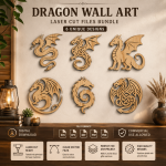 Dragon Wall Art SVG Bundle | Laser Cut Dragon Files | Dragon SVG DXF EPS PNG PDF | Glowforge CNC Wood Wall Decor | Fantasy Dragon Designs
