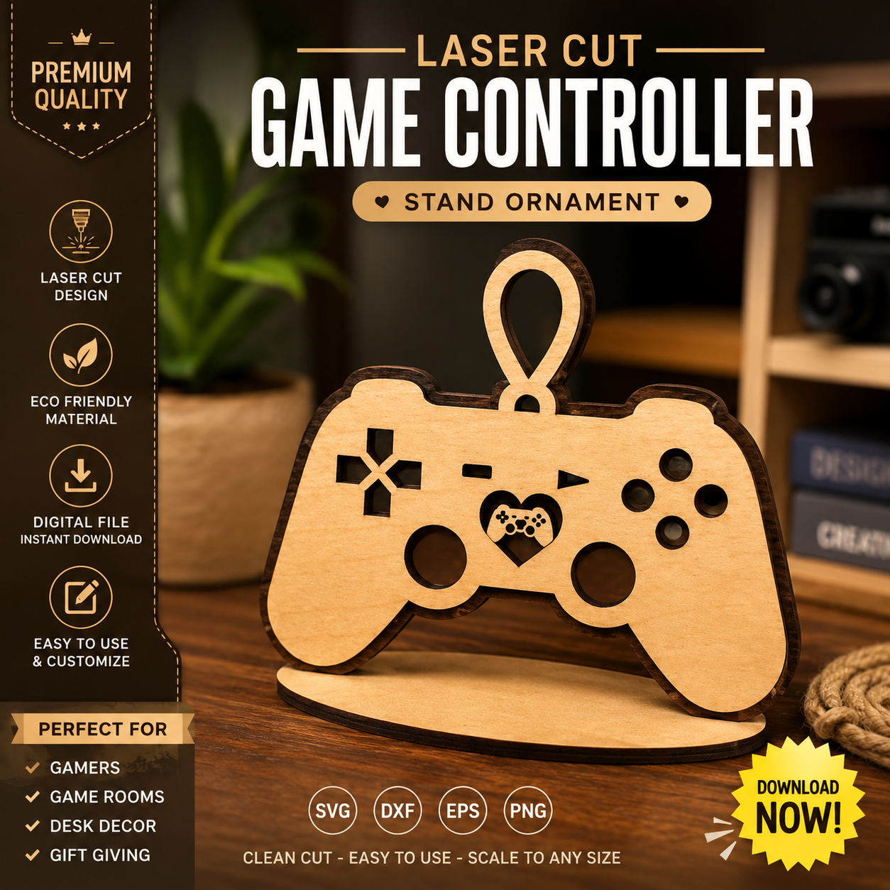 1 Gaming Controller Wood Sign SVG | Laser Cut Ornament Template | Gamer Gift Idea | SVG DXF EPS PNG Bundle - Image 1