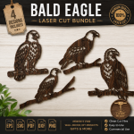 Bald Eagle Laser Cut Files Bundle SVG | Eagle Wall Art DXF EPS PNG PDF | Layered Wood Cut Design | CNC Router Files | Glowforge Laser Engraving