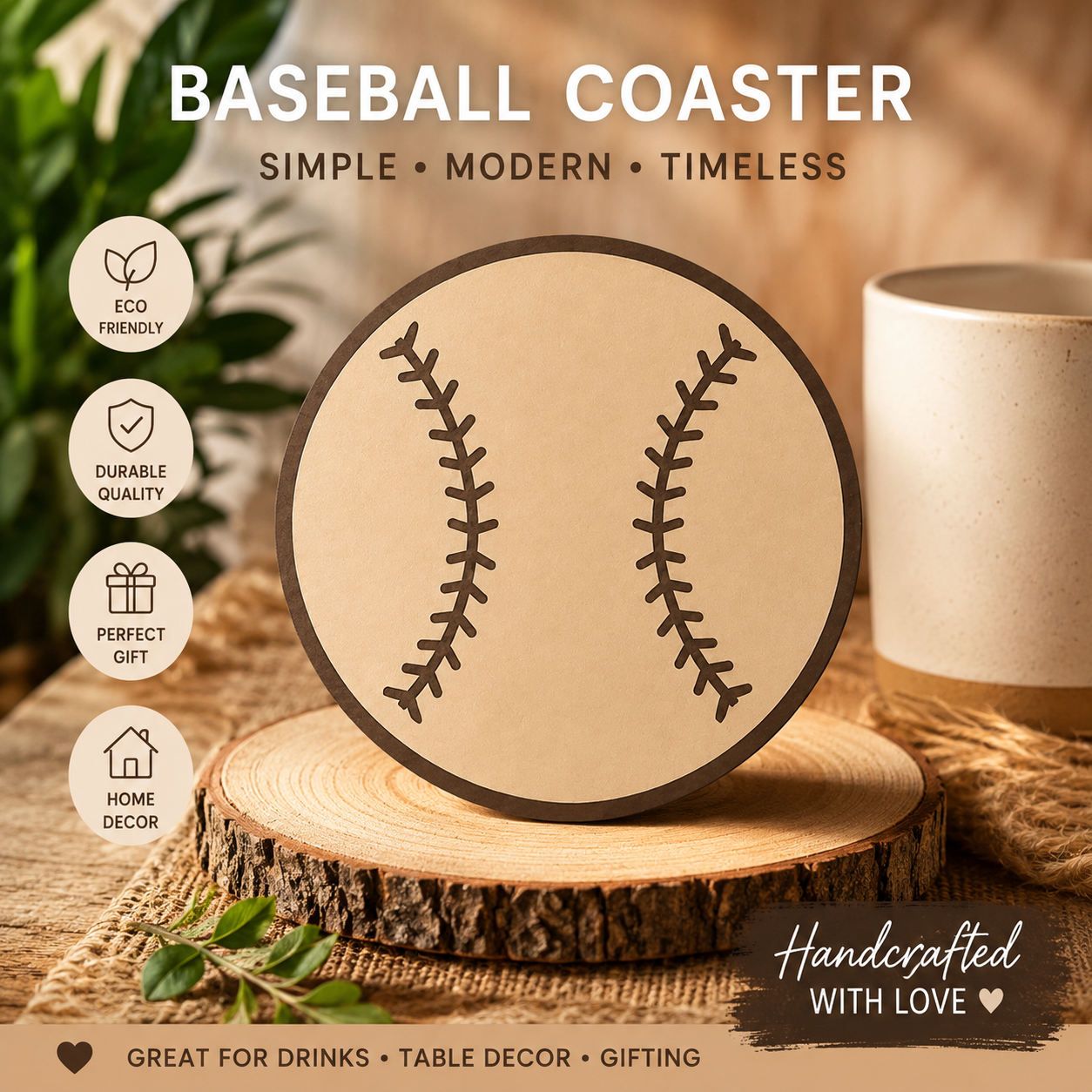 1 Baseball Coaster SVG | Laser Cut Baseball Drink Coaster | Baseball Lover Gift | Sports Home Decor | Wooden Coaster Design | Cricut Glowforge File - Image 1