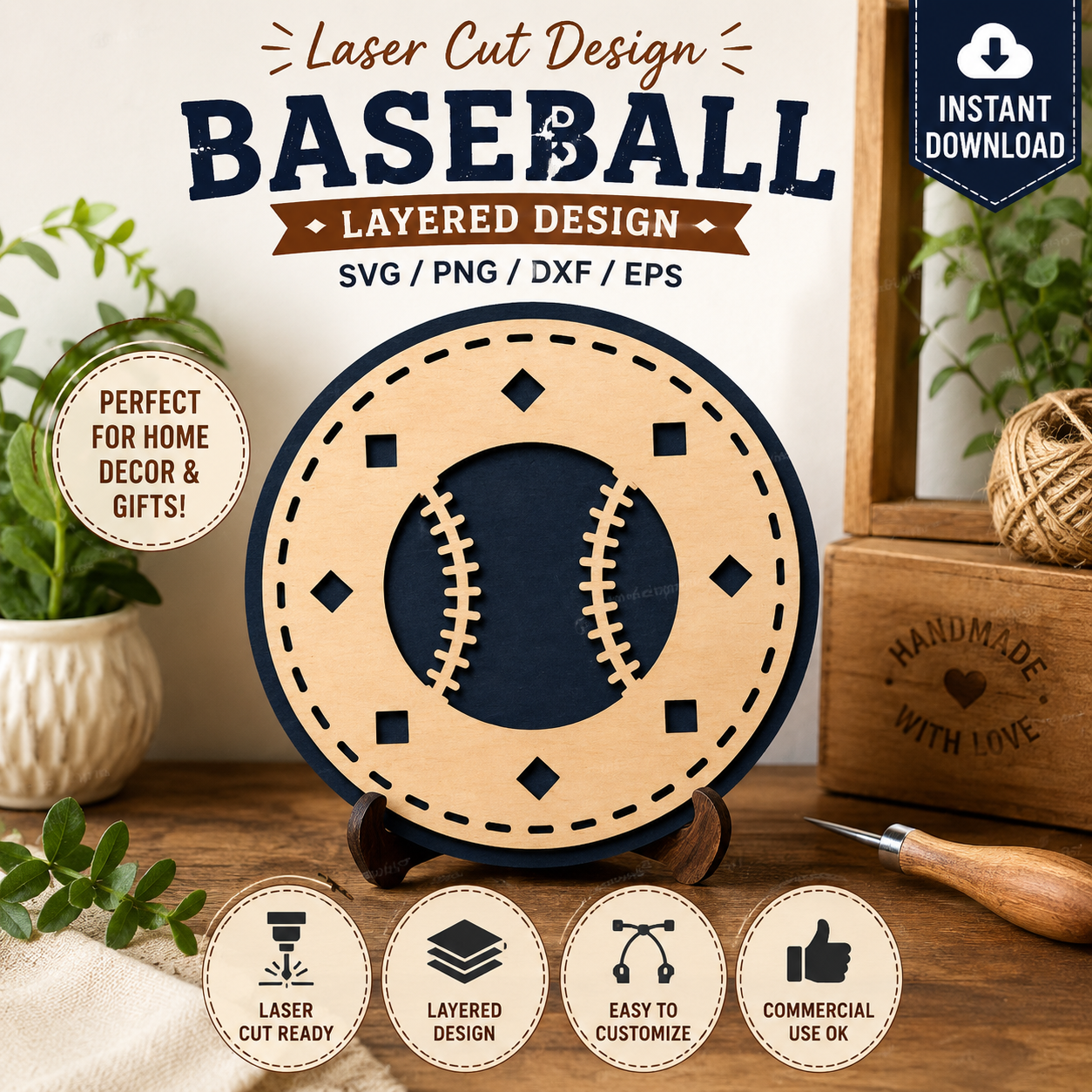 1 seball Layered SVG Bundle, Laser Cut File, Baseball Wall Decor SVG, 3D Layered Design, Glowforge SVG, Cricut SVG, DXF PNG EPS - Image 1
