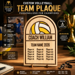 Volleyball Team Plaque SVG, Personalized Coach Gift, Custom Team Roster Sign, Laser Cut Wood Design, Digital Download, SVG DXF PNG