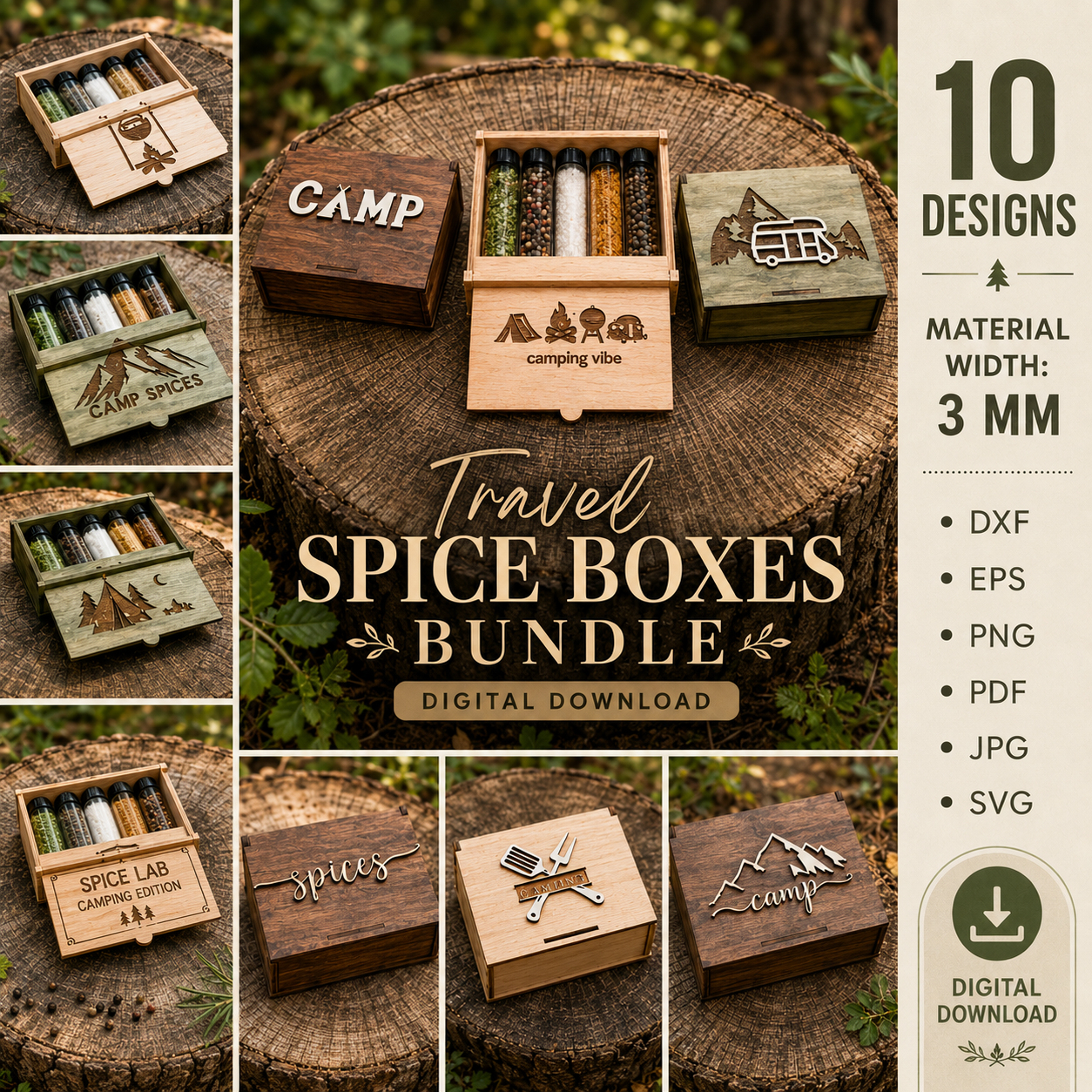 1 Travel Spice Box Bundle Laser Cut Files | 3D Spice Container SVG DXF | Glowforge CNC Woodworking Project | Digital Download - Image 1