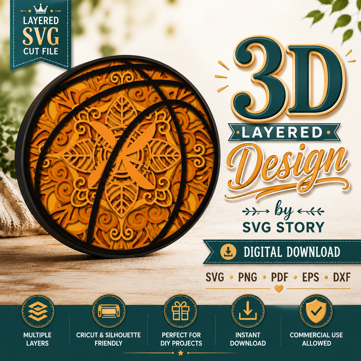 1 3D Layered Floral Mandala SVG | Round Paper Cut Design | Cricut SVG File | Laser Cut Template | Shadow Box SVG PNG DXF PDF - Image 1