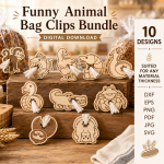 Funny Bag Clips Bundle Laser Cut Files | Cute Snack Bag Clip SVG | Kitchen Chip Clips DXF | Food Storage Clip Template | CNC Laser Cutting Digital Download