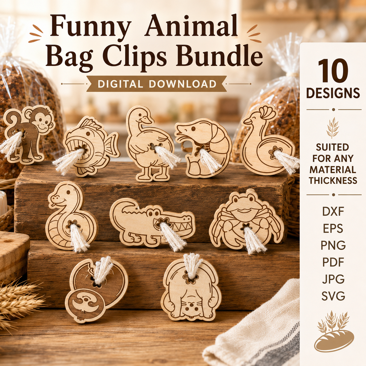 1 Funny Bag Clips Bundle Laser Cut Files | Cute Snack Bag Clip SVG | Kitchen Chip Clips DXF | Food Storage Clip Template | CNC Laser Cutting Digital Download - Image 1