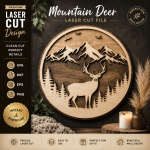 Mountain Deer Laser Cut File SVG | Layered Wildlife Wood Art | Deer Forest Wall Decor | 3D Multilayer SVG for Glowforge Cricut | DXF EPS PNG