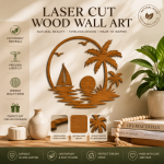 Tropical Island Sunset SVG Laser Cut File | Sailboat Palm Tree Wall Decor | 3D Layered Wood Design DXF PNG