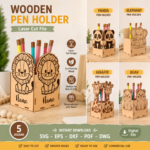Cute Animal Pencil Holder SVG Bundle | Animal Desk Organizer Laser Cut Files | SVG DXF EPS AI PDF for Cricut & Glowforge