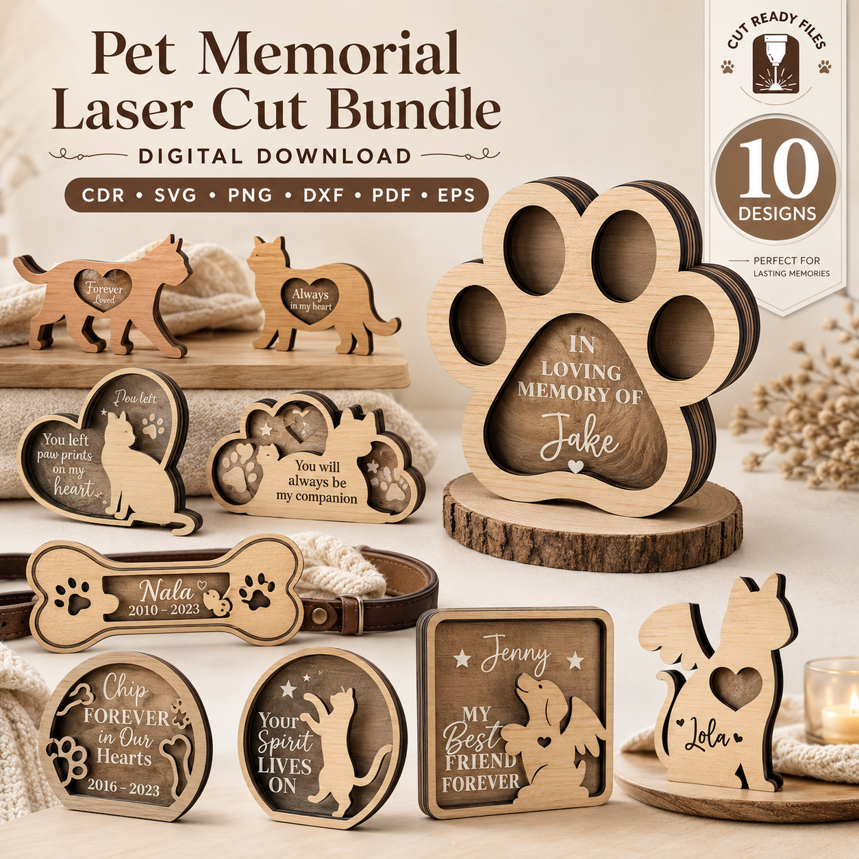 1 Personalized Pet Memorial Keepsake Box Laser Cut SVG | Custom Dog Cat Remembrance Box | Pet Loss Sympathy Gift | Memorial Photo Memory Box Template | CNC Glowforge Digital File - Image 1