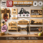 Dog Leash Holders Laser Cut Bundle, Pet Leash Rack SVG, Dog Collar Hanger, Paw Wall Hooks, CNC Digital Download Files