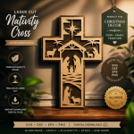 Layered Nativity Cross SVG Bundle | Religious Christmas Decor Laser Cut File | Christian Cross SVG DXF EPS PNG