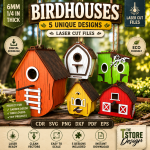 Birdhouses Laser Cut SVG Bundle | Wooden Bird House Template | DIY Garden Birdhouse CNC Files | Glowforge Ready 3mm Plywood Digital Download