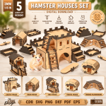 Hamster Houses Set Laser Cut SVG Bundle | Small Pet House CNC Files | Wooden Hamster Hideout Digital Download | DXF PDF EPS Glowforge Ready