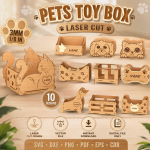 Pets Toy Box Laser Cut SVG Bundle | Dog Cat Toy Storage Box CNC Files | Wooden Pet Organizer DXF PDF EPS CDR PNG | Glowforge Ready Design