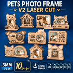 Pets Photo Frame Laser Cut SVG | Dog Cat Picture Frame CNC Files | Pet Memorial Photo Holder | Wooden Animal Frame Digital Download
